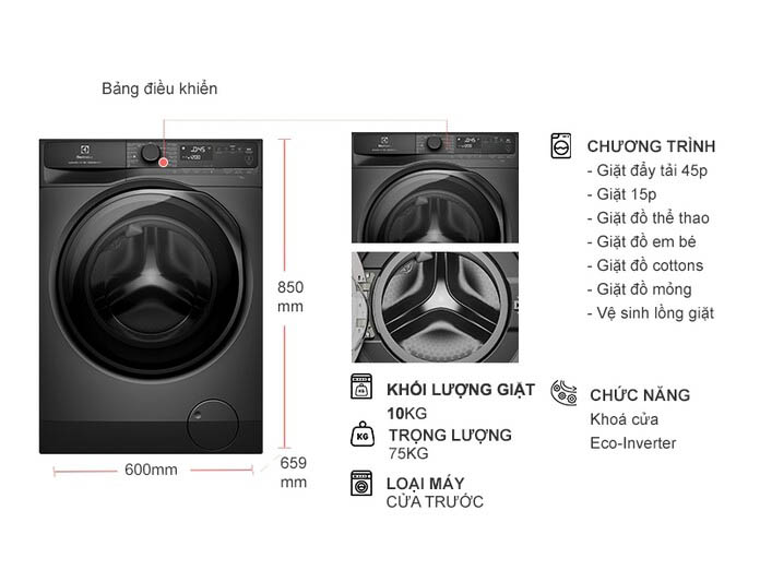 Máy Giặt Electrolux UltimateCare 700 Inverter 10 Kg EWF1043R7SC 